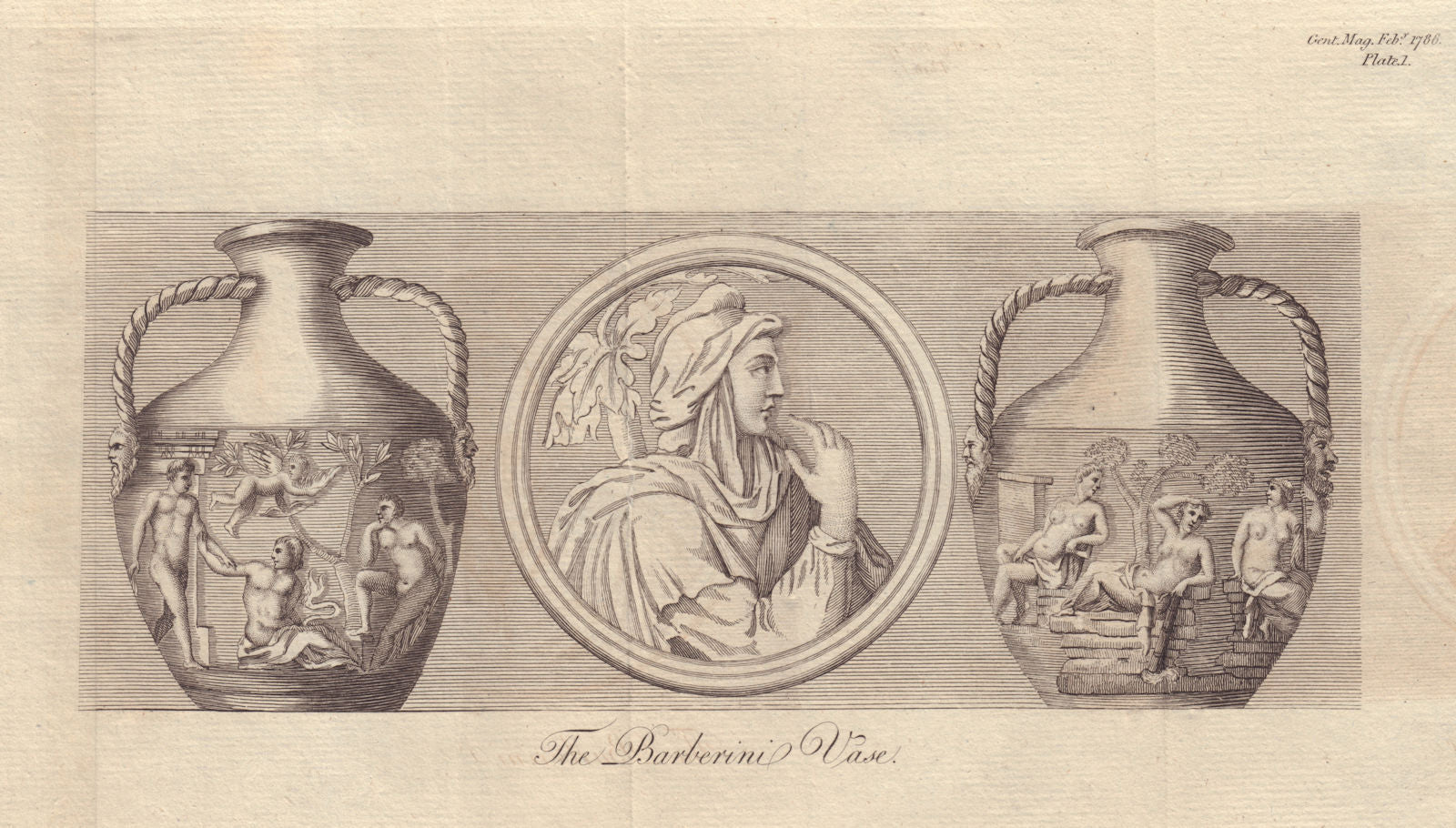 The Barberini or Portland Vase. Roman pottery. Decorative. GENTS MAG 1786